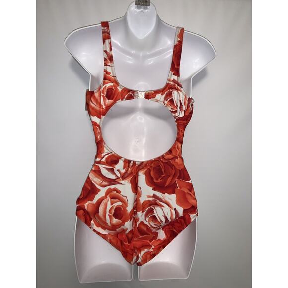 GOTTEX VIEWPOINT White & Red Roses 1 Pc Cut Out Swimsuit Sz 12 NWT - Picture 2 of 8